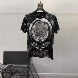 European and American men's wear summer 2024 new Short - sleeved round collar imperial hot diamond print Fashion T-shirt