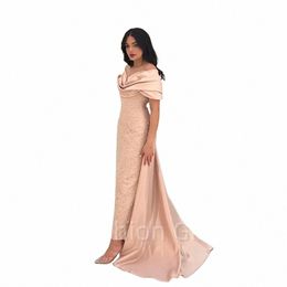 elegant Light Pink Satin Ruched Off the Shoulder Sheath Prom Dres Floor Length Sequin Short Sleeve Formal Evening Gowns x4Bf#