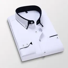 Men's Dress Shirts Men Business Office Patchwork Long Sleeve Button-down Turn-down Collar Formal Wear White Clothing 5XL