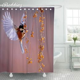 Shower Curtains Pink Colourful Birds Series Curtain 3D Printed Cartoon Animal Bathroom Waterproof With Hooks Bath Decor