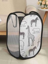 Other Home Storage Organisation Black storage basket for dirty clothes Debris household laundry basket giraffe printed polyester mesh fabric Organiser 19x19x12 9