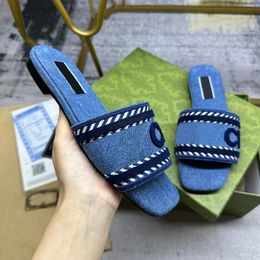 Letters Embroidery Slippers Denim Light Blue Flip Flops Interlocking G Jelly Sandal Script Mules Quilted Leather Slides Canvas Loafer Women's Espadrilles