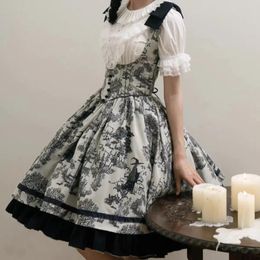 Casual Dresses Japanese Victorain Gothic Lolita Jsk Dress Women Harajuku Retro Witch Print Bow Ruffles Party Sweet Elegant Princess