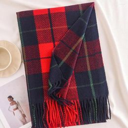 Scarves Thicken Plaid Scarf Elegant Large Cashmere Shawl Tassel Korean Style Long Women/Men