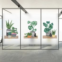 Films Green cactus potted gluefree electrostatic glass film wardrobe sliding door film balcony bathroom frosted stickers window film