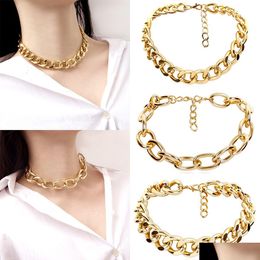 Chains Womens Ancient Big Chain Personality Chockers 18K Yellow Gold Plated Simple Cross Statement Necklace Jewellry 12 Inch Drop Deli Dhya0