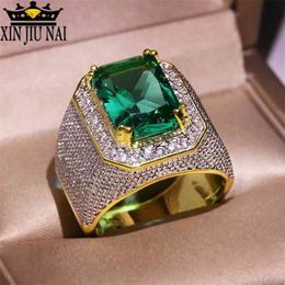 Europe States Exaggerated large Green Zircon Olive Emerald 14K Gold Full Diamond Ring Men And Women Party Jewelry Gift 210701218P