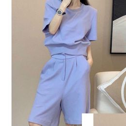 Womens T-Shirt Summer Trendy Sets Women Fashion Casual Short Sleeve T Shirt Sweatpants Two Piece Suit 2022 Sports Shorts Set Drop Deli Otqly