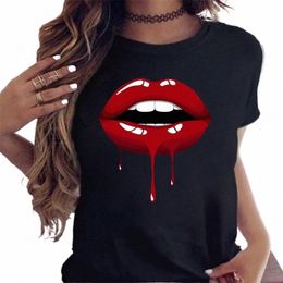 maycaur Women Red Mouth Lip Kiss Printed T Shirt Black Tshirt Fi Funny Leopard Graphic Tee Shirt Femme Harajuku T Shirt Top f5Ag#