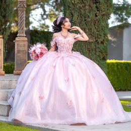 Pink Shiny Quinceanera Dress Sequined Ruffled Ball Gown Sparkly Sweet 16 Year With Bow Princess Dresses For 15 Years Vestidos