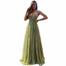 green Halter V-Neck Formal Evening Dres Dot Tulle Backl Prom Gowns Beach Tiered Lg Celebrity Women Party Dr 2024 J2Pm#