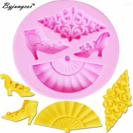 Baking Moulds Fan High Heel Shoes Epoxy UV Resin Silicone Fondant Mould Decoration Tool Soap Chocolate Cake Festive M904