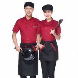 summer Men's Cook Uniform Restaurant Kitchen Shirt Apr Hat Set Workwear Hotel Chef Jacket Cafe Bakery Waiter Work Clothes L3xY#