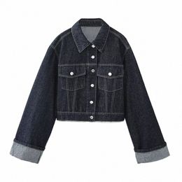 unizera 2023 Autumn/Winter New Product Women's New Fi and Casual Versatile Rolled Edge Sleeves Denim Jacket Coat b4jQ#