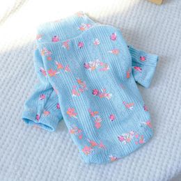 Dog Apparel Dresses Pet Clothes For Spring And Summer Bichon Blue Floral Bottoming Shirt Cute Pullover Light Breathable