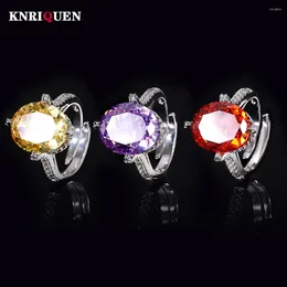 Cluster Rings Luxury Iced Cut 12 14MM Topaz Amethyst Ruby Ring Gemstone Lab Diamond For Women Wedding Party Fine Jewelry Accessories Gift