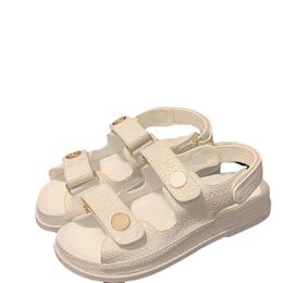 Women Roman sandals Crystal Calf Leather Casual Beach Shoes sandal Designer Flat Heel Wedge Diamond Woven Buckle Slippers Size 35-40