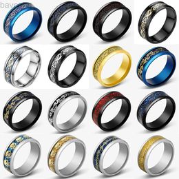 Wedding Rings Viking Dragon Stainless Steel Wedding Band Rings For Men Black Tungsten Inlaid Blue Carbon Fibre Rings Jewellery Anillo Hombre 24329