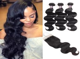 Brazilian Virgin Hair Extensions 3PCS 828inch Peruvian Body Wave Human Hair Bundles With Closure Malaysian Hair Weave for Women A36665935