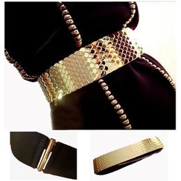 4.5cm Wide Elastic Black Belt Gold Metal Fish Skin Keeper Brand Waistband for Women Cinto Feminino S/M/L bg-013 240322