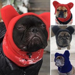 Dog Apparel Winter Accessory Adjustable Drawstring Pet Hat For Warmth Comfort Windproof Ear Warmer Solid Colour Headgear