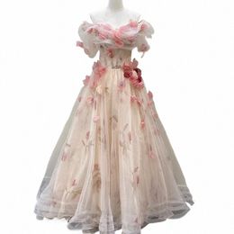 floral Applique Women Fairy Evening Ball Gown Pink Mesh Tulle Evening Dres Wedding Birthday Ceremy Prom Dr Off Shoulder s2Jw#