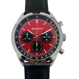 Chronograph Mens Watch Top Vintage Racing dial Quartz MIYOTA MOVEMENT Red face Black leather strap Designer 46mm Male wristwatch 5274H