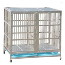 Cat Carriers Stainless Steel Dog Crate Medium Large Double Cage Pet Door With Partition