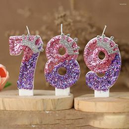 Party Supplies Number 8 Candles Cake Decoration For Girl's Birthday Glitter Princess Crown Candle Happy