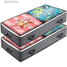 Other Home Storage Organisation Foldable Underbed Bags - 2 Pack Blankets Clothes Comforters Storage Bag Breathable Zippered Organiser for Bedroom Y240329