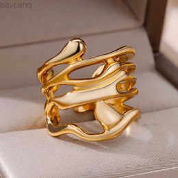 Wedding Rings Stainless Steel Rings For Women Men Gold Color Hollow Wide Ring Female Male Engagement Wedding Party Finger Jewelry Gift Trend 24329