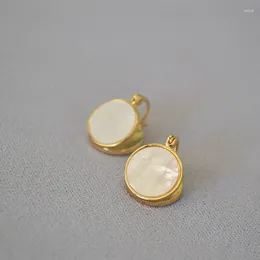 Stud Earrings White Pearl Mother Shell Disc Double Face Gold Plated High Quality For Women