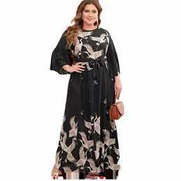 middle East Muslim plus size fi hot new Arab Dubai women's clothing fi plus size print dr Lg dr Saudi Malaysia J1L5#