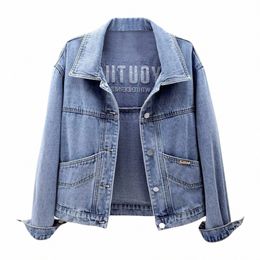 turn-down Jackets Collar Loose Denim Jacket Women Spring And Autumn Single Breasted Female Outwear Casual Jean Coats Jackets c9jy#