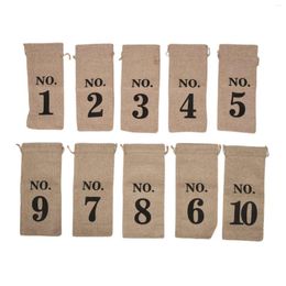 Storage Bottles 10Pcs Jute Wine Bags 14 X 6 1/4 Inches Hessian Numbered Bottle Gift With Drawstring For Blind Tasting (Brown)