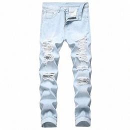 american cat whisker torn jeans Men's patch Worn slim fit Small straight sleeve Casual dad Lg pants Autumn and winter X5SV#