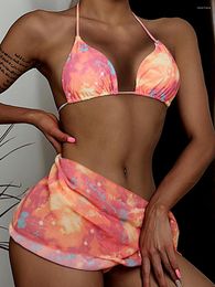 Women's Swimwear 3 Pieces Bikini Set With Skirt Tie Dye String Sex Bathing Suit Women Swimsuit Female Beach Wear Swim Lady Summer