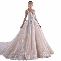 michelle Royce Ball Gown Wedding Dres For Woman 2024 Invisible Neckline Appliques Cut-out Pink Wedding Gown Vestidos De Novia a5wj#