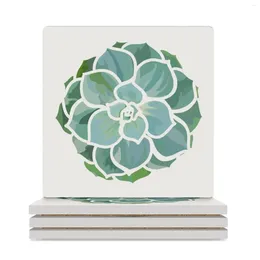 Table Mats Succulent Ceramic Coasters (Square) Kawaii Black Anti Slip White