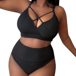 Plus Size Swimsuit Women Big Breast Bikini Set 2024 Sexy Two Pieces Bikinis High Waisted Swimwear Brazilian Bathing Suit 240327