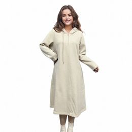 plus-size women's winter thickened hair lining hoodie commuter m hoodie dr solid color simple casual skirt XX-large to 6XL X4pf#
