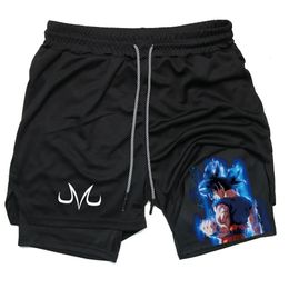 Running GYM Anime Shorts Men Fitness Training 2 in 1 Compression Quick Dry Workout Jogging Double Deck Summer 240329