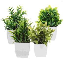 Decorative Flowers 4 Pcs Artificial Potted Imitation Bonsai Ornaments Table Decorations Desk Adornments Fake Plastic Office Green Home