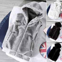 Men's Vests Autumn Winter Men Hooded Vest Plush Solid Color Sleeveless Jacket Thicken Zipper Waistcoat Streetwear