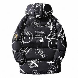 new Graffiti Street Unisex Winter New Lg Warm Thick Hood Parkas Jacket Coat Outwear Outfits Classic Windproof Pocket Parka q2tu#