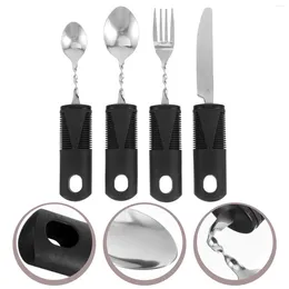 Dinnerware Sets 4 Pcs Bendable Cutlery Utensils For Elderly Spoon And Fork Teaspoons Knives Stainless Steel Weighted