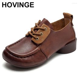 Dress Shoes 3cm Retro Ethnic Cow Natural Genuine Leather Comfy Flats Lace Up Loafer Walking Soft Autumn Summer Ladies Spring