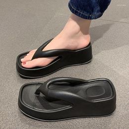 Slippers Summer Wedges Women Flip Flops High Heels Trendy Square Toe Outdoor Beach Shoe Soft Sole Platform Comfort Casual Female