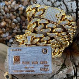 Full Iced Out Credit Card Pendant Necklace Mens Gold Silver Colour Hip Hop Jewellery With Tennis Chain Charm CZ Jewellery Gifts X0707211T