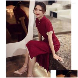 Ethnic Clothing Chinese Traditional Cheongsam Dress Woman Bride Dresses Red Classic Toast Women Qipao Oriental Drop Delivery Apparel Otxed